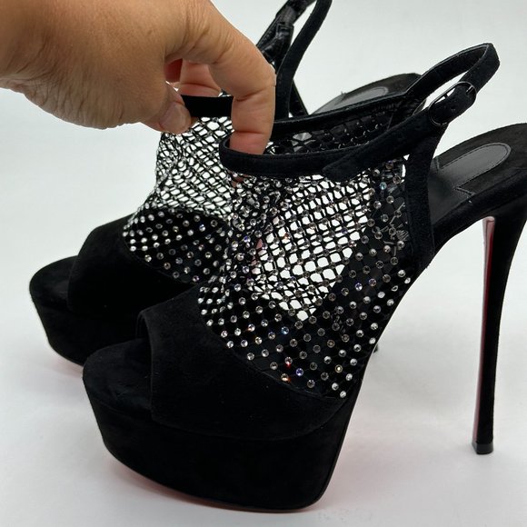 Christian Louboutin PLOUGESTA ALTA STRASS Fishnet Heels Pump Shoes Sandal - Picture 11 of 16